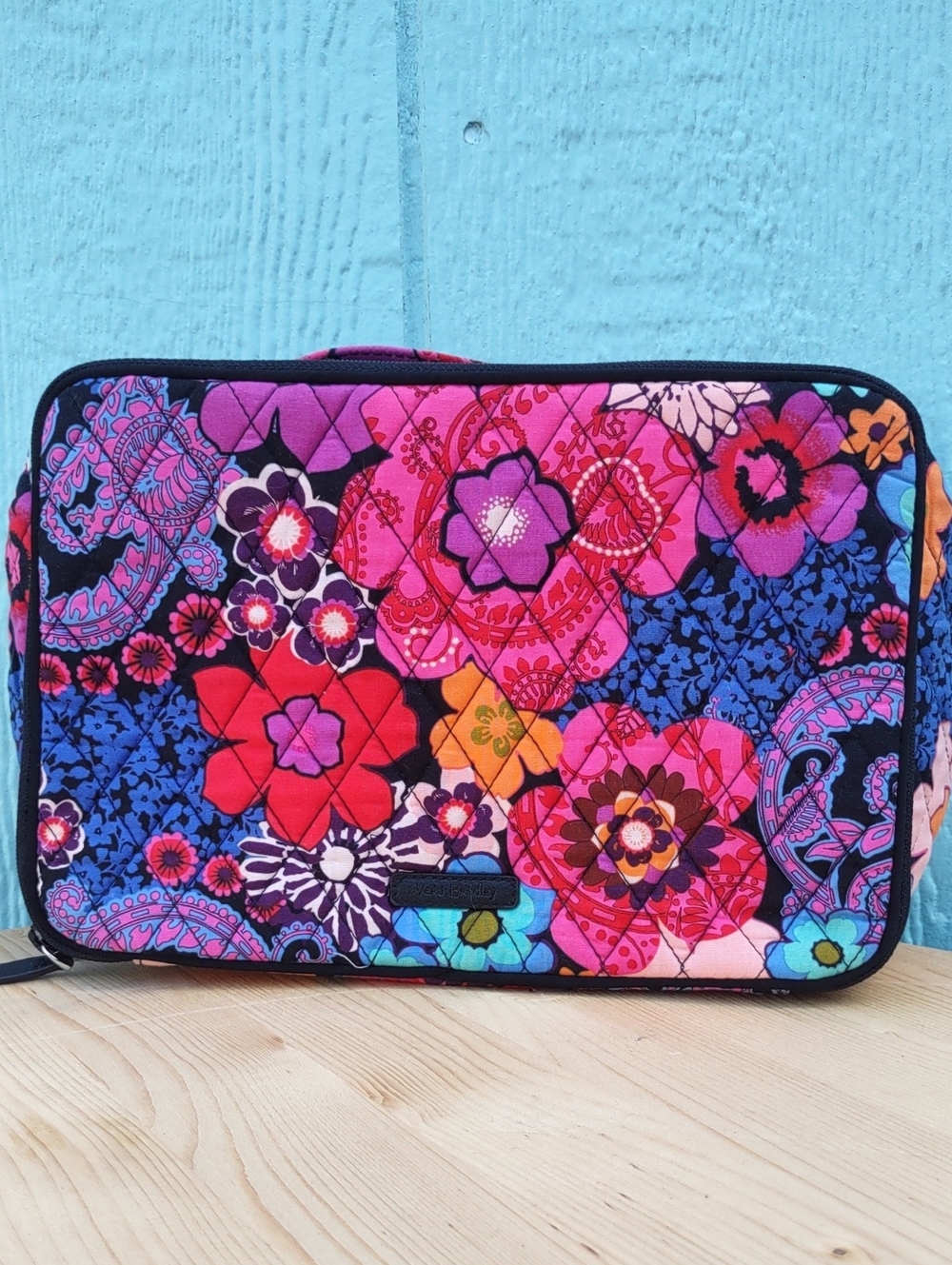 Vera Bradley Bright Floral Quilted Makeup Travel Bag — Pink Blue Multi